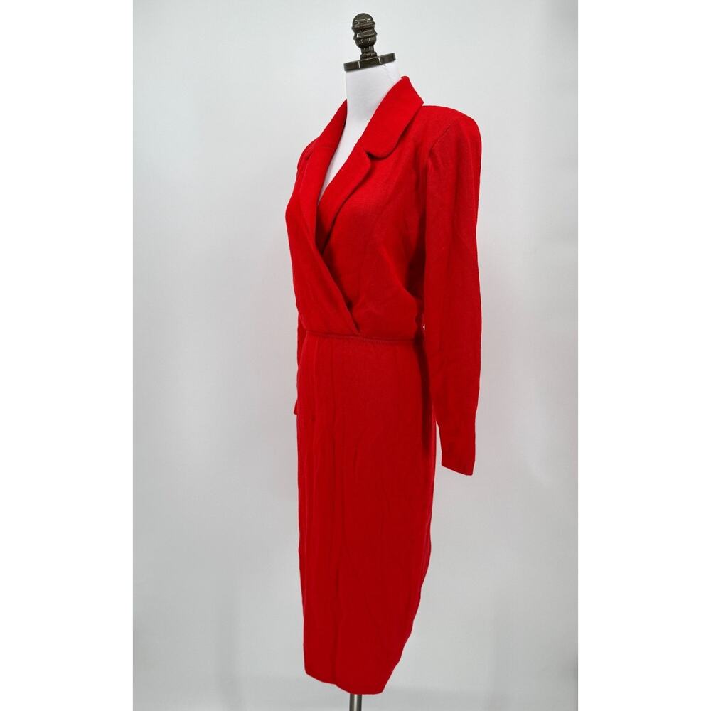 Vintage 80's St. John Red Santana Knit Collared Long Sleeve Dress Sz 10 - Picture 3 of 8
